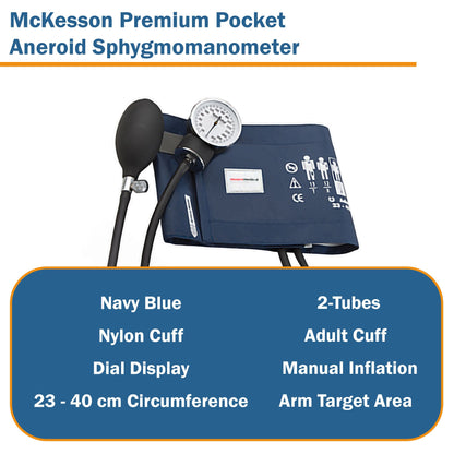 McKesson Premium Aneroid Sphygmomanometer Unit Adult Cuff Nylon Cuff 23 - 40 cm Pocket Aneroid (1067616_EA)
