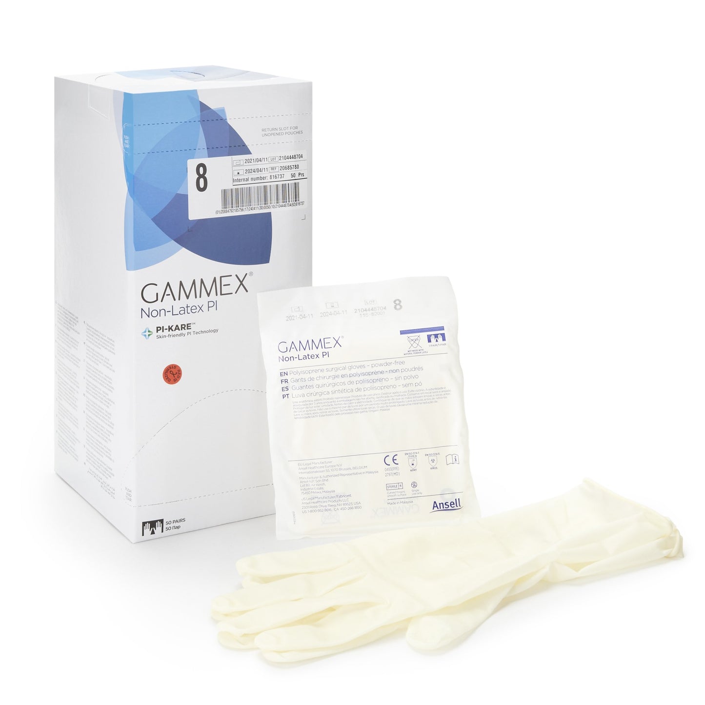 GAMMEX® Non-Latex PI Surgical Glove Size 8 Sterile Polyisoprene Standard Cuff Length Micro-Textured White Chemo Tested (765480_BX)