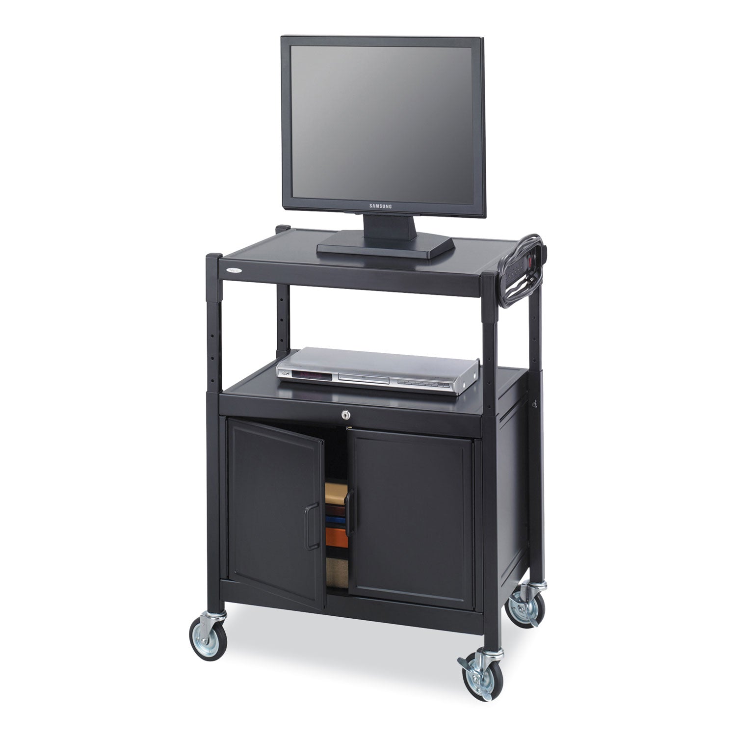 steel-adjustable-av-cart-w-cabinet-metal-3-shelf-6-ac-outlets-40-lb-cap-26-75x20-5x42-black-ships-in-1-3-business-days-saf8943bl_3