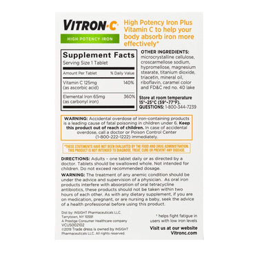 Vitron-C® Multivitamin Supplement Ascorbic Acid / Iron 125 mg - 65 mg Strength Tablet 60 per Bottle (699765_BT)