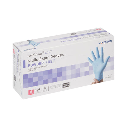 McKesson Confiderm® 4.5C Exam Glove Small NonSterile Nitrile Standard Cuff Length Textured Fingertips Blue Chemo Tested (921602_CS)
