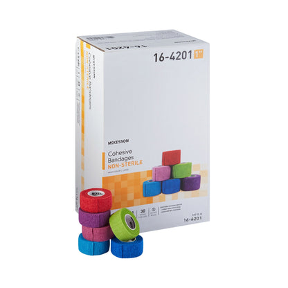 McKesson Cohesive Bandage 1 Inch X 5 Yard Self-adherent Closure Purple / Pink / Green / Light Blue / Royal Blue / Red NonSterile Standard Compression (944355_PK)