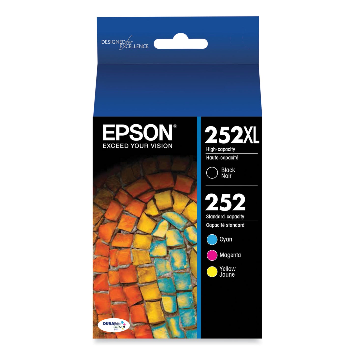 Epson® T252XL-BCS (252XL) DURABrite Ultra High-Yield Ink, 1,100 Page-Yield, Black/Cyan/Magenta/Yellow (EPST252XLBCS)