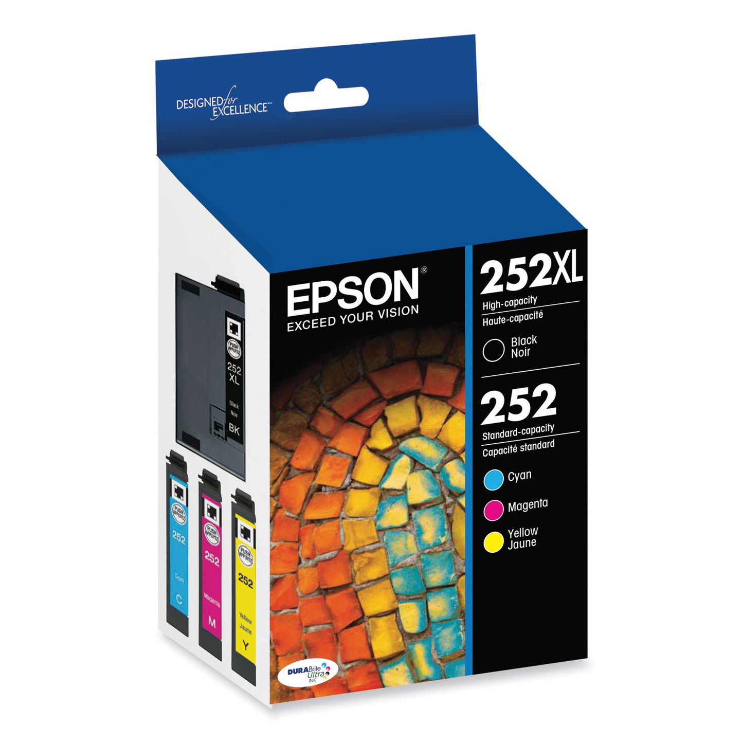 Epson® T252XL-BCS (252XL) DURABrite Ultra High-Yield Ink, 1,100 Page-Yield, Black/Cyan/Magenta/Yellow (EPST252XLBCS)
