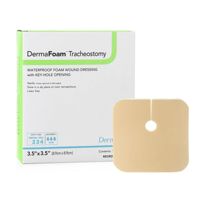 DermaFoam® Tracheostomy Foam Dressing 3-1/2 X 3-1/2 Inch Without Border Waterproof Backing Nonadhesive Fenestrated Square Sterile (946613_BX)