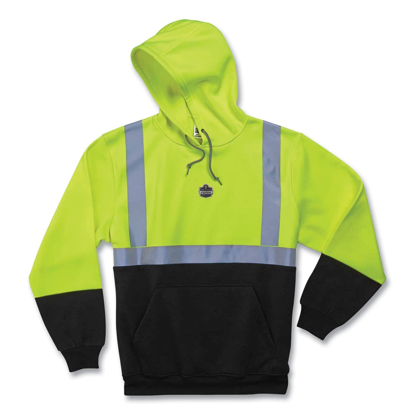 Ergodyne GloWear 8293 Hi-Vis Class 2 Hooded Sweatshirt Black Bottom, Polar Fleece, Small, Lime (EGO21689)