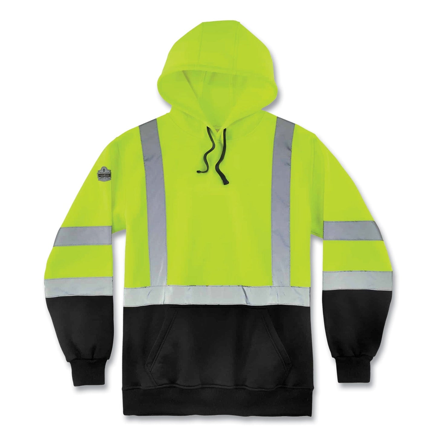 Ergodyne® GloWear 8373 Hi-Vis Class 3 Hooded with Sweatshirt Black Bottom, Polar Fleece, Lime, Medium (EGO21889)