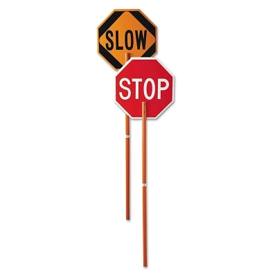 Cortina Safety Paddle, STOP/SLOW, White Letters on Red/ Black Letters on Orange, Nonreflective Plastic, 81 in Plastic Handle (831-03-827P)
