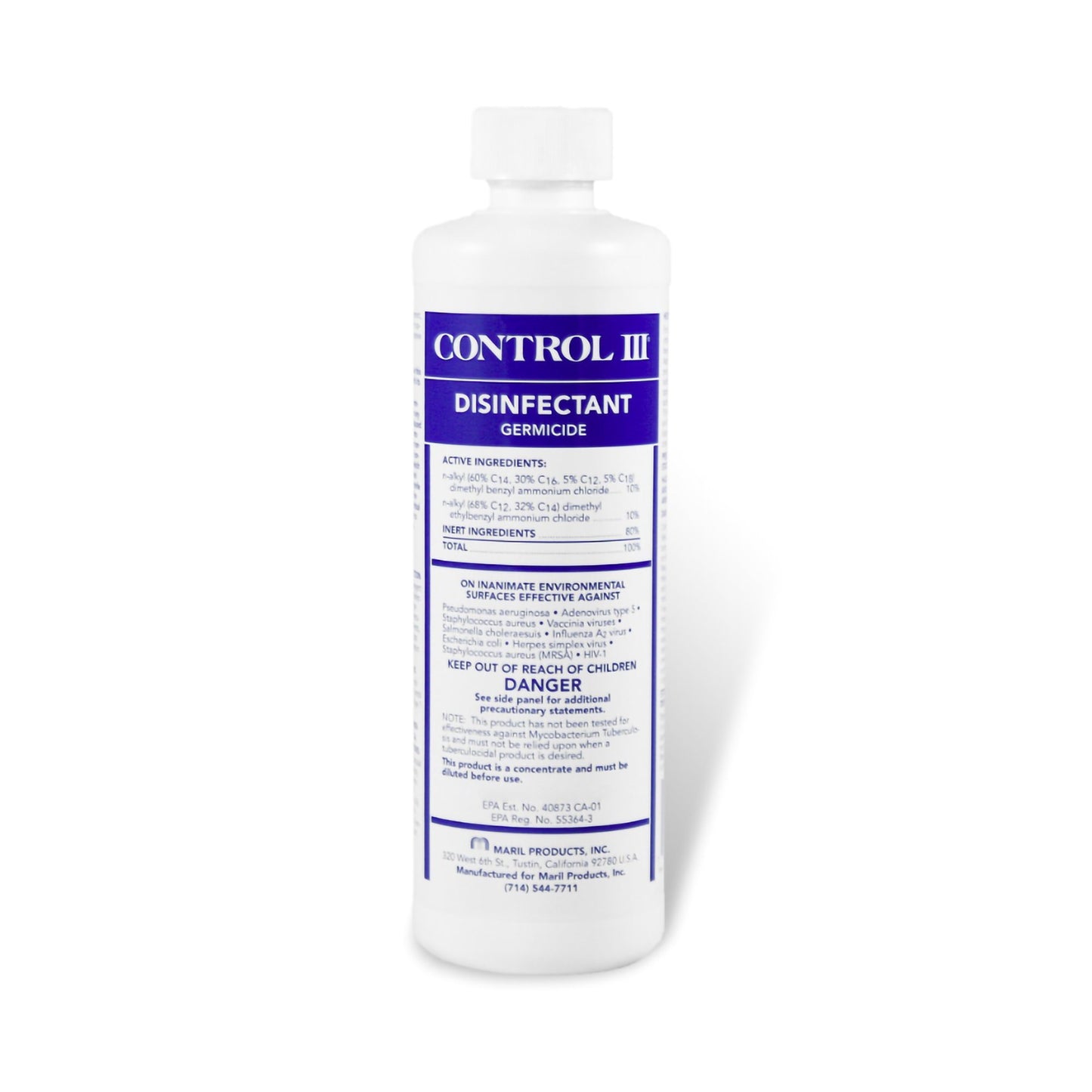Control III® Disinfectant Germicide Surface Disinfectant Cleaner Quaternary Based Manual Pour Liquid Concentrate 16 oz. Bottle Benzaldehyde Scent NonSterile (484971_EA)