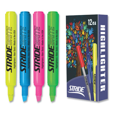 stridebrite-tank-highlighter-assorted-ink-colors-chisel-tip-assorted-barrel-colors-12-pack-stw42012_2