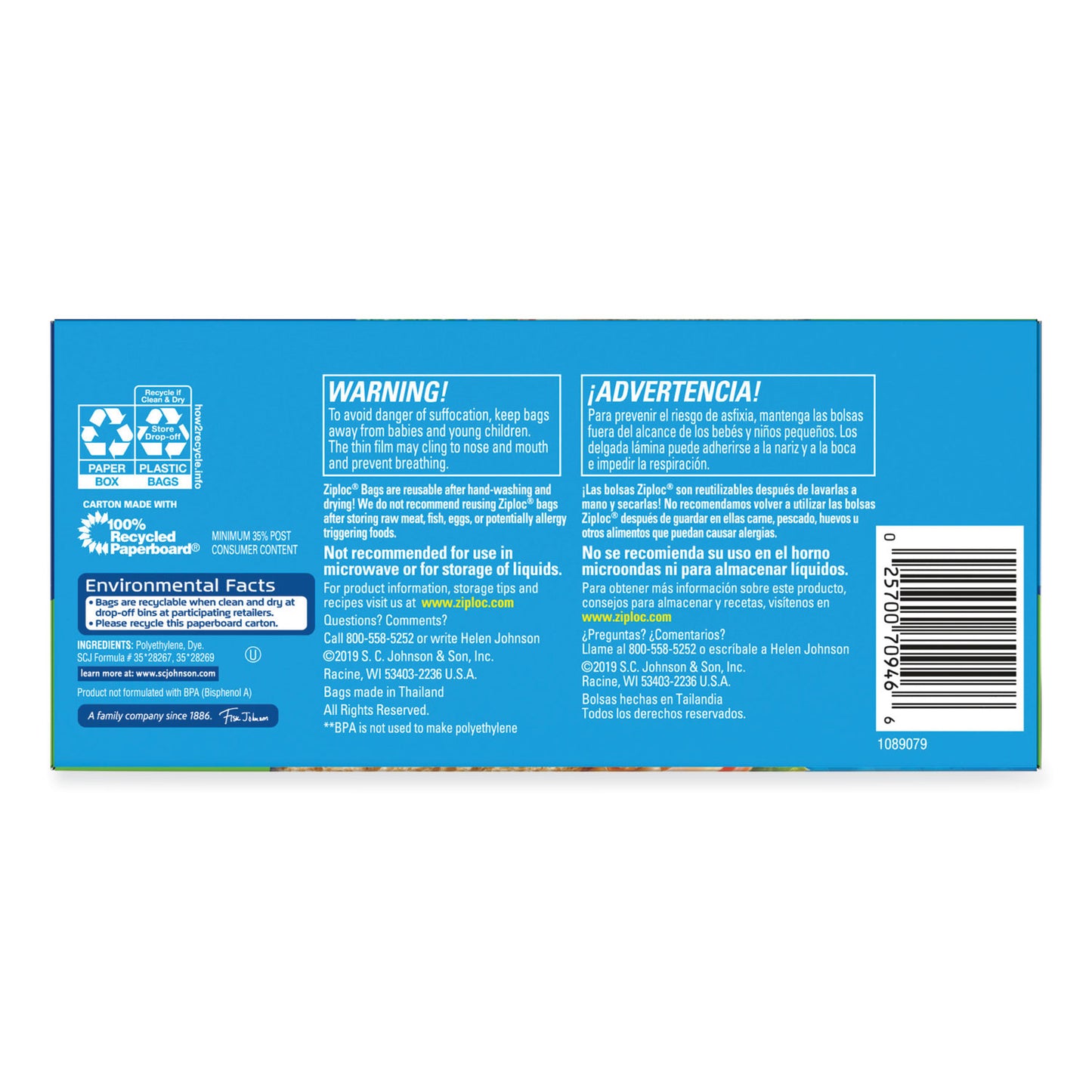 Ziploc® Sandwich Seal Top Bags, 6.5" x 5.88", Clear, 270/Box (SJN383217)