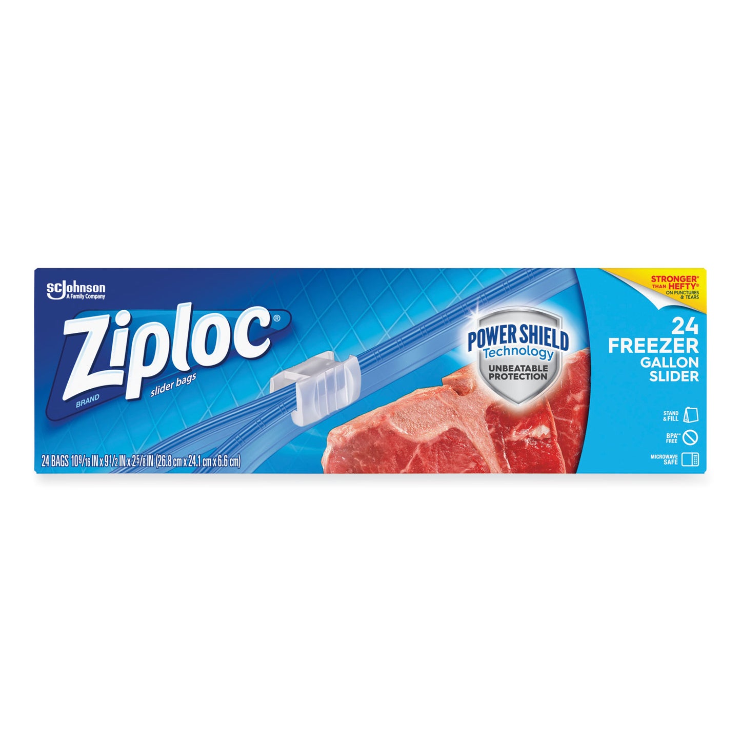Ziploc® Slider Freezer Bags, 1 gal, 9.5" x 2.63" x 10.56", Clear, 24/Box (SJN316485)