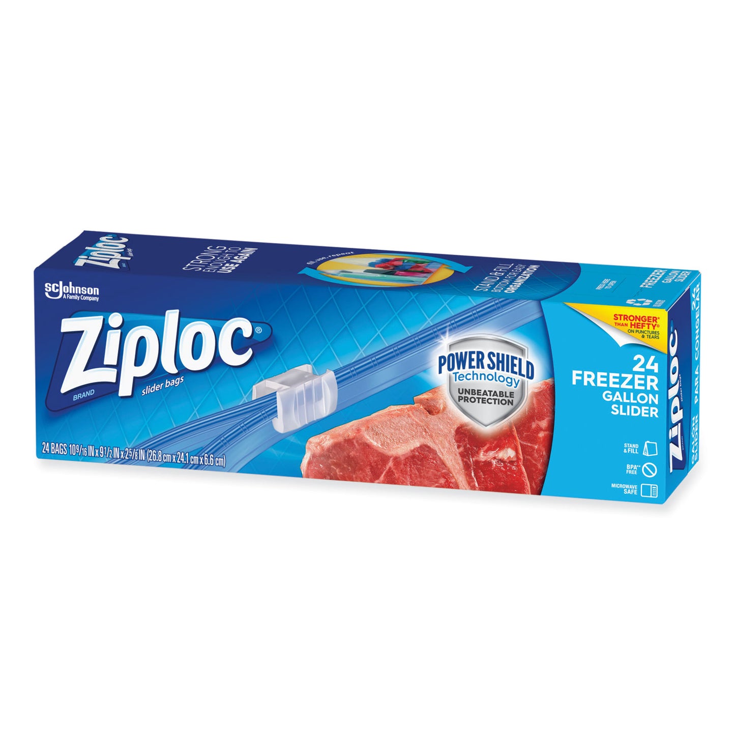 Ziploc® Slider Freezer Bags, 1 gal, 9.5" x 2.63" x 10.56", Clear, 24/Box (SJN316485)