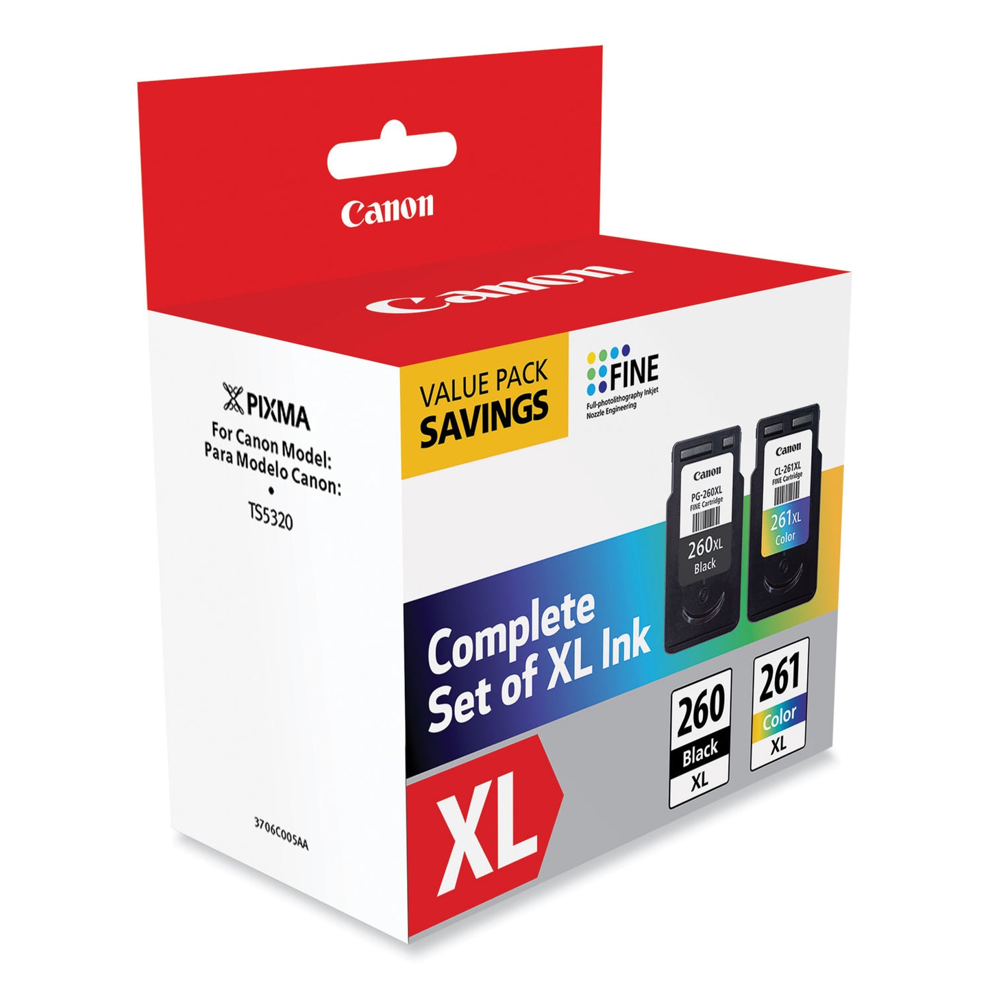 Canon® 3706C005 (CL-261XL/PG-260XL) High-Yield Ink, Black/Color (CNM3706C005)