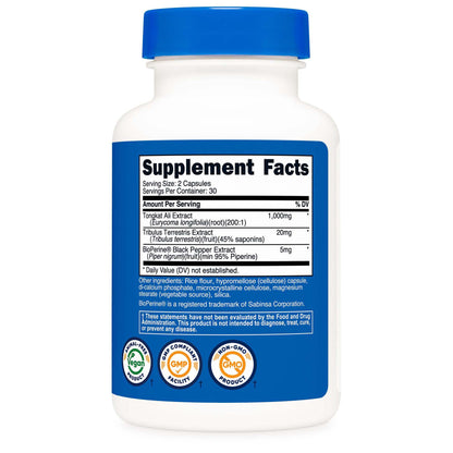 nutricost® Dietary Supplement Tongkat 1,000 mg Strength Capsule 60 Per Bottle (1270265_BT)