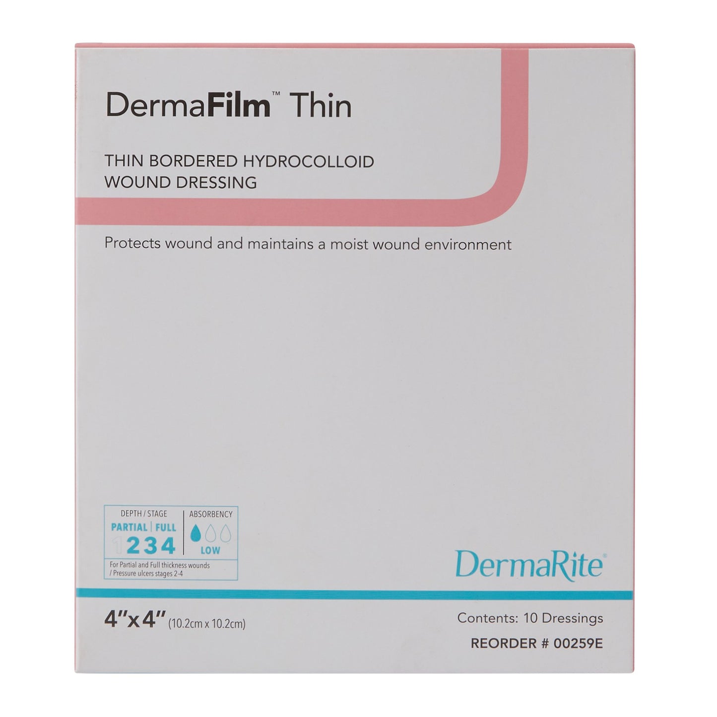 DermaFilm® Thin Hydrocolloid Dressing Film Backing 4 X 4 Inch Square Hydrocolloid / Film (583419_BX)