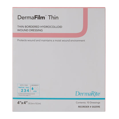 DermaFilm® Thin Hydrocolloid Dressing Film Backing 4 X 4 Inch Square Hydrocolloid / Film (583419_EA)