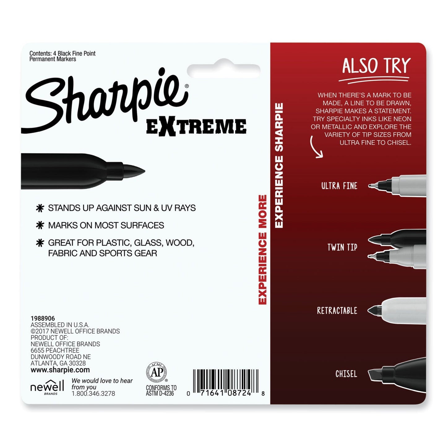 Sharpie® Extreme Marker, Fine Bullet Tip, Black, 4/Pack (SAN1927436)