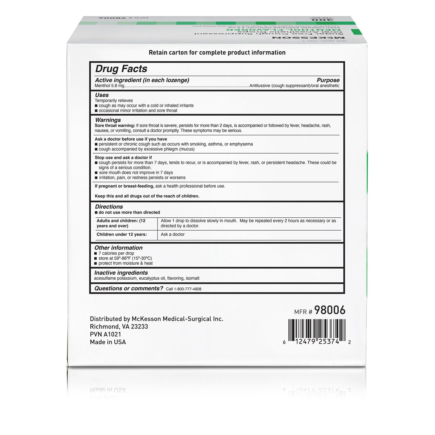 McKesson Brand Cold and Cough Relief 7.6 mg Strength Lozenge 300 per Box (1111731_CS)