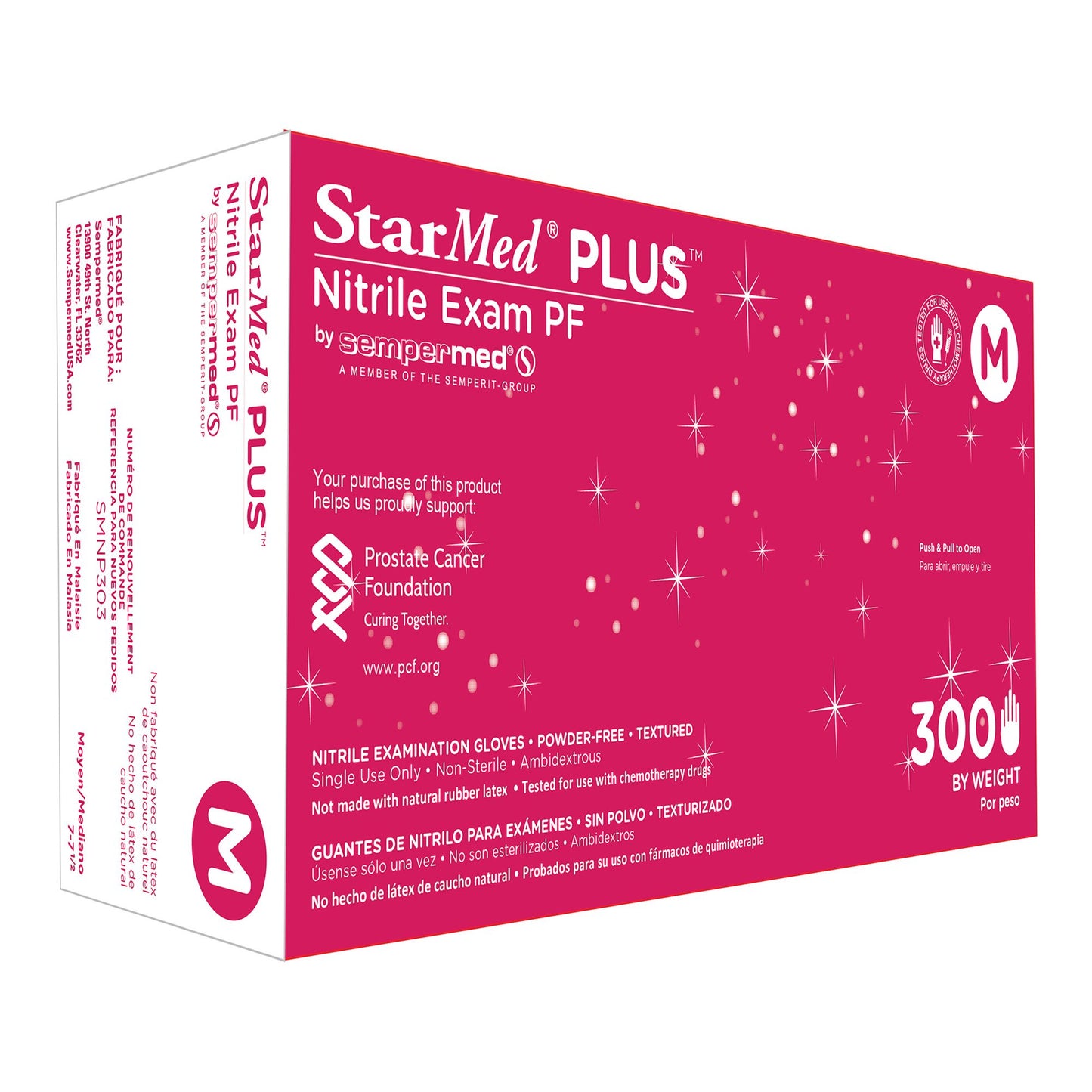 StarMed® Plus™ Exam Glove Medium NonSterile Nitrile Standard Cuff Length Textured Fingertips Blue Chemo Tested / Fentanyl Tested (960645_CS)
