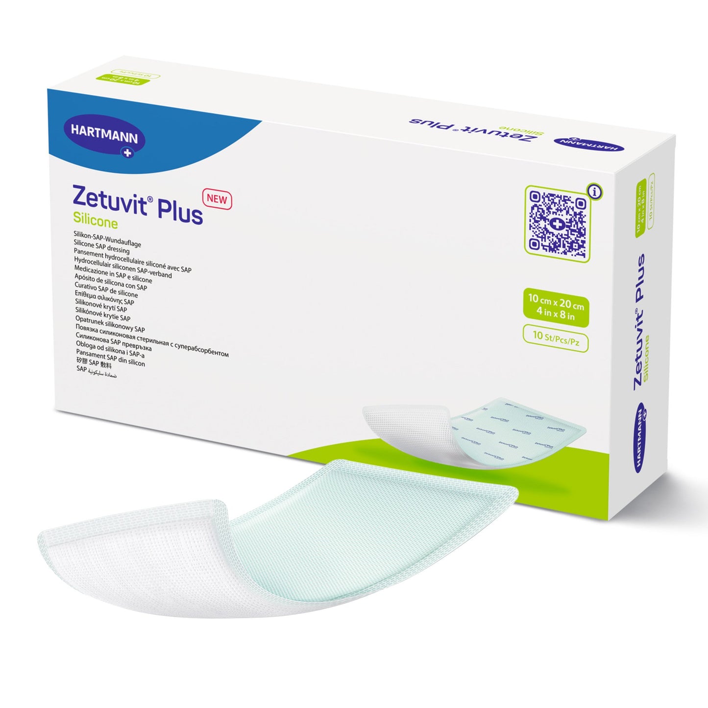 Zetuvit® Plus Silicone Super Absorbent Dressing Silicone Adhesive 4 X 8 Inch Rectangle (1181537_EA)