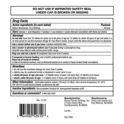 Rising Pharmaceuticals Sodium Bicarbonate 650 mg Tablet 1,000 Tablets (1171950_BT)