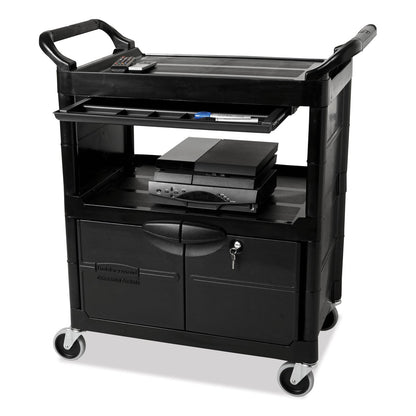 rubbermaid-r-commercial-utility-cart-with-locking-doors-plastic-3-shelves-200-lb-capacity-33-63-x-18-63-x-37-75-black-rcp345700bla_5