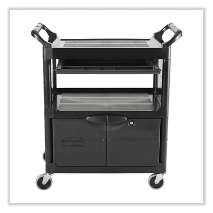 rubbermaid-r-commercial-utility-cart-with-locking-doors-plastic-3-shelves-200-lb-capacity-33-63-x-18-63-x-37-75-black-rcp345700bla_3