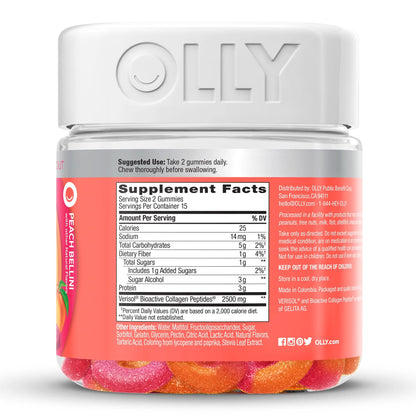 OLLY® Collagen Rings Dietary Supplement Collagen Peptides 2,500 mg Strength Gummy 30 per Bottle Peach Flavor (1249512_BT)