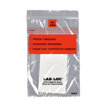 Lab-Loc® Specimen Transport Bag with Document Pouch and Absorbent Pad 6 X 9 Inch Zip Closure Biohazard Symbol / Storage Instructions NonSterile (978542_PK)