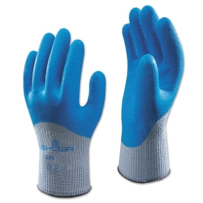 Showa 305 Latex Coated Gloves, 10/X-Large, Blue/Grey (845-305XL-10)