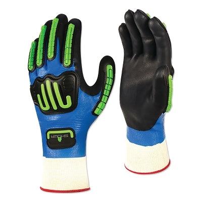 Showa 377-IP Impact Protection Nitrile/Nitrile Foam Coated Gloves, 10/XX-Large, Black/Blue/Fluorescent Green/White (845-377IPXXL-10)