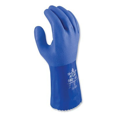 Showa ATLAS 660 Chemical resistant, full coat triple dip PVC, knit liner, 12", rough, SM (845-660S-07)