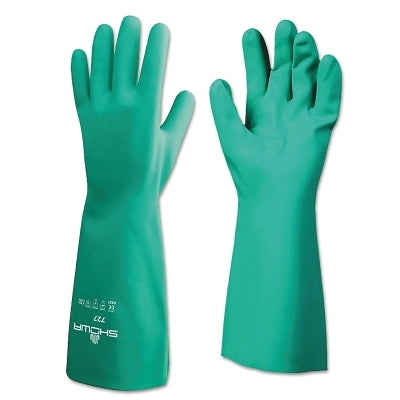 Showa Chemical-Protection Nitrile Gloves, 13 in Gauntlet Cuff, Unlined/Unsupported, Size 11/2X-Large, Green, 15 mil Thick (845-727-11)