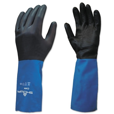 Showa CHM Chemical Protection Neoprene-Coated Gloves, Medium, Black/Blue (845-CHMM-08)