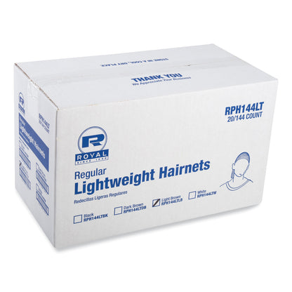AmerCareRoyal® Lightweight Latex-Free Hairnets, Nylon, 24", Light Brown, 144/Box, 20 Boxes/Carton (RPPRPH144LTLB)