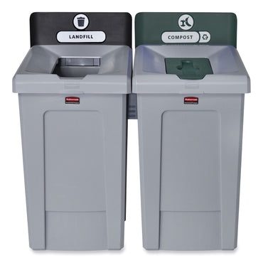 Rubbermaid® Commercial Slim Jim Recycling Station 1-Stream, Compost Collection Station, 33 gal, Resin, Gray (RCP2171555)