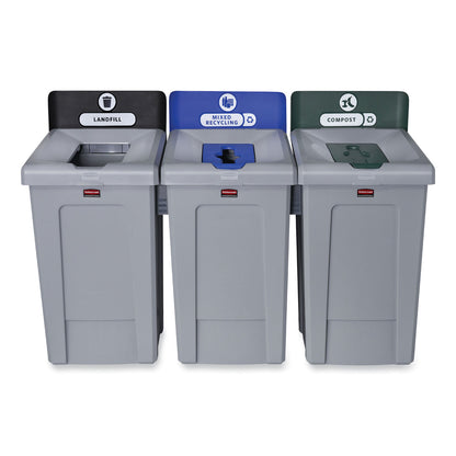 Rubbermaid® Commercial Slim Jim Recycling Station 1-Stream, Compost Collection Station, 33 gal, Resin, Gray (RCP2171555)