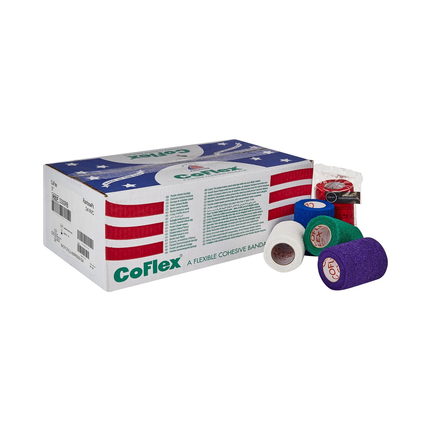 CoFlex® Cohesive Bandage 3 Inch X 5 Yard Self-Adherent Closure Teal / Blue / White / Purple / Red / Green NonSterile 14 lbs. Tensile Strength (257217_CS)