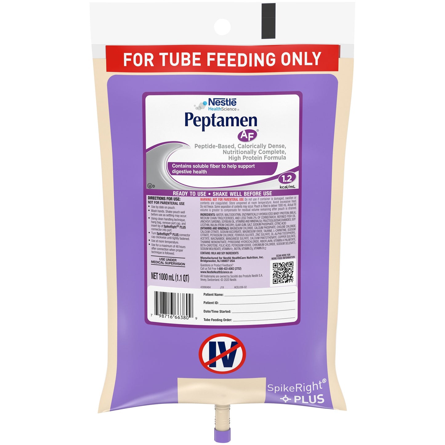 Peptamen AF® Tube Feeding Formula Unflavored Liquid 1000 mL Ready to Hang Prefilled Container (664066_CS)