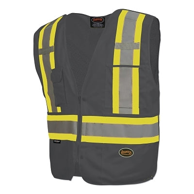 SureWerx® 6935AU/6936AU/6937AU HV Zip-Up Snap Break Away Safety Vest, 2X-Large, Black (852-V1021170U-2XL)