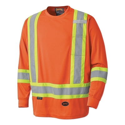 SureWerx® 6995U/6996U High Visibility Lightweight, Breathable Birdseye Long Sleeved Crew Neck Safety Shirt, Medium, Orange (852-V1051250U-M)