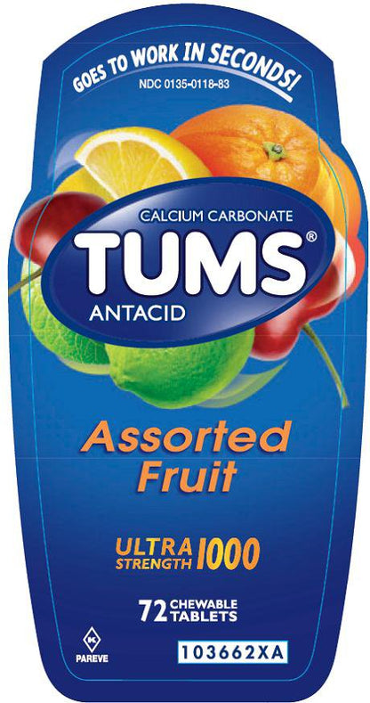 Tums® Ultra Strength Antacid 1000 mg Strength Chewable Tablet 72 per Bottle (363181_EA)
