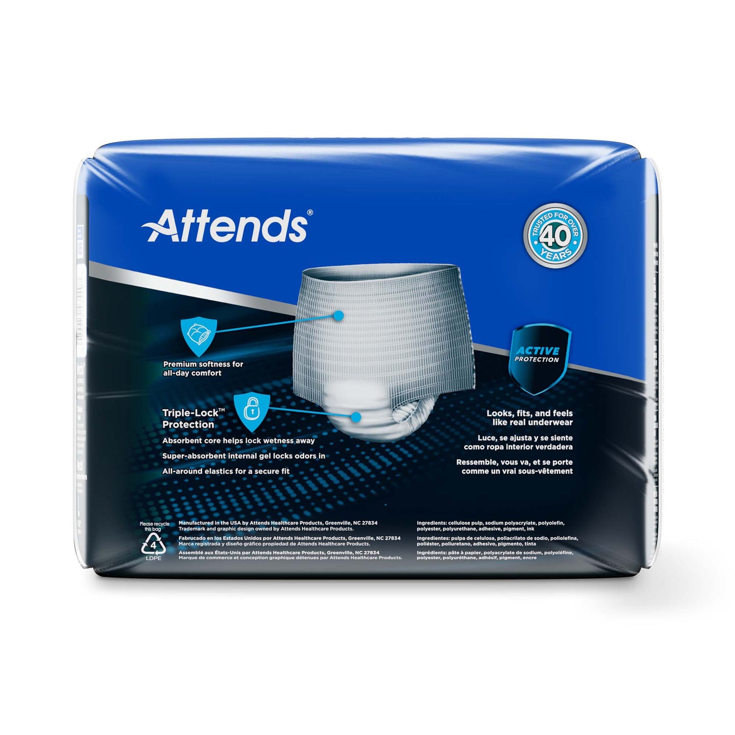 Attends® For Men Male Adult Absorbent Underwear Pull On with Tear Away Seams Large Disposable Heavy Absorbency (1039114_CS)