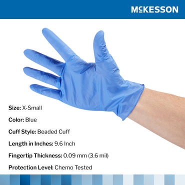 McKesson Confiderm® 3.5C Exam Glove X-Small NonSterile Nitrile Standard Cuff Length Textured Fingertips Blue Chemo Tested (765873_BX)