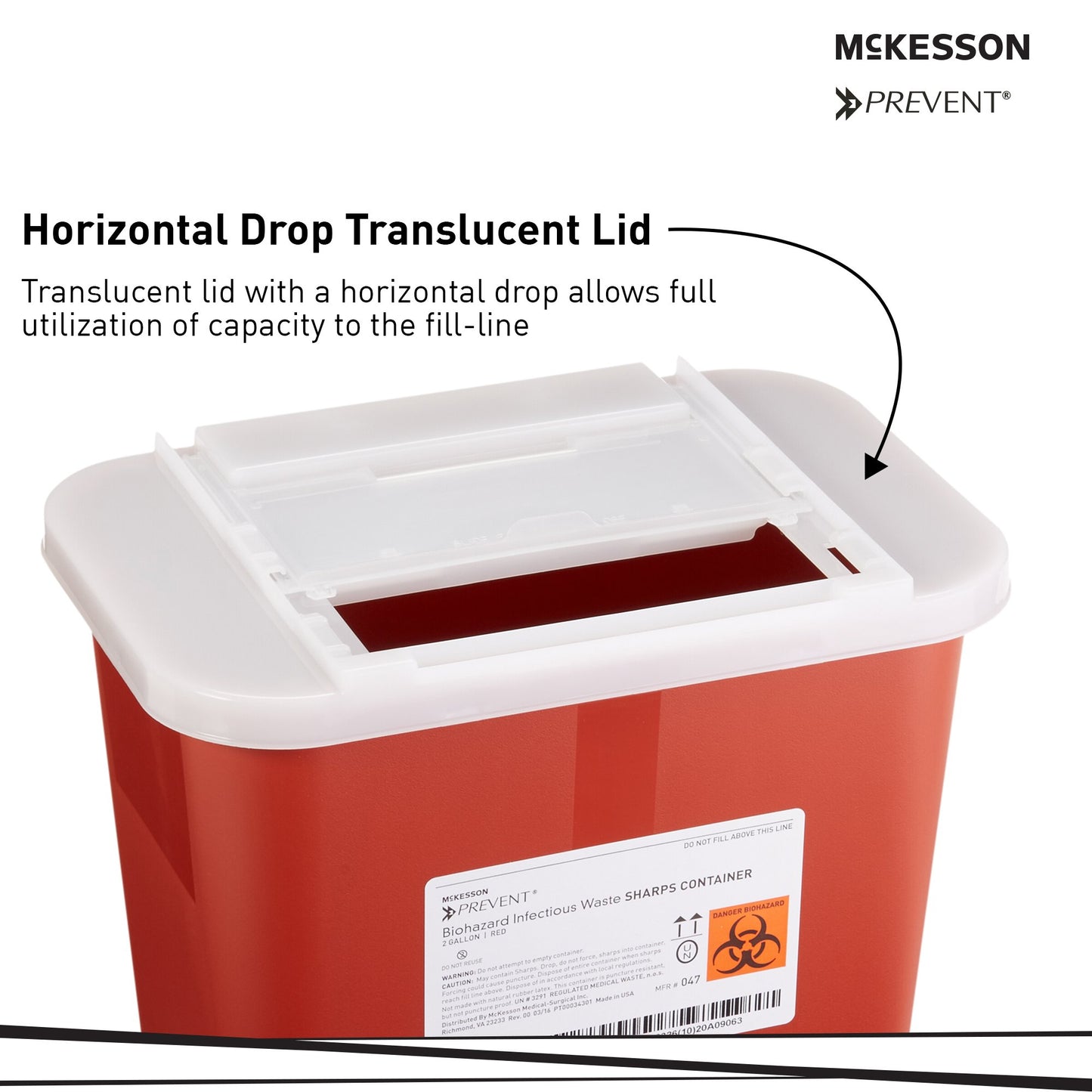 McKesson Prevent® Sharps Container Red Base 10-1/4 H X 7 W X 10-1/2 D Inch Horizontal Entry 2 Gallon (855063_CS)