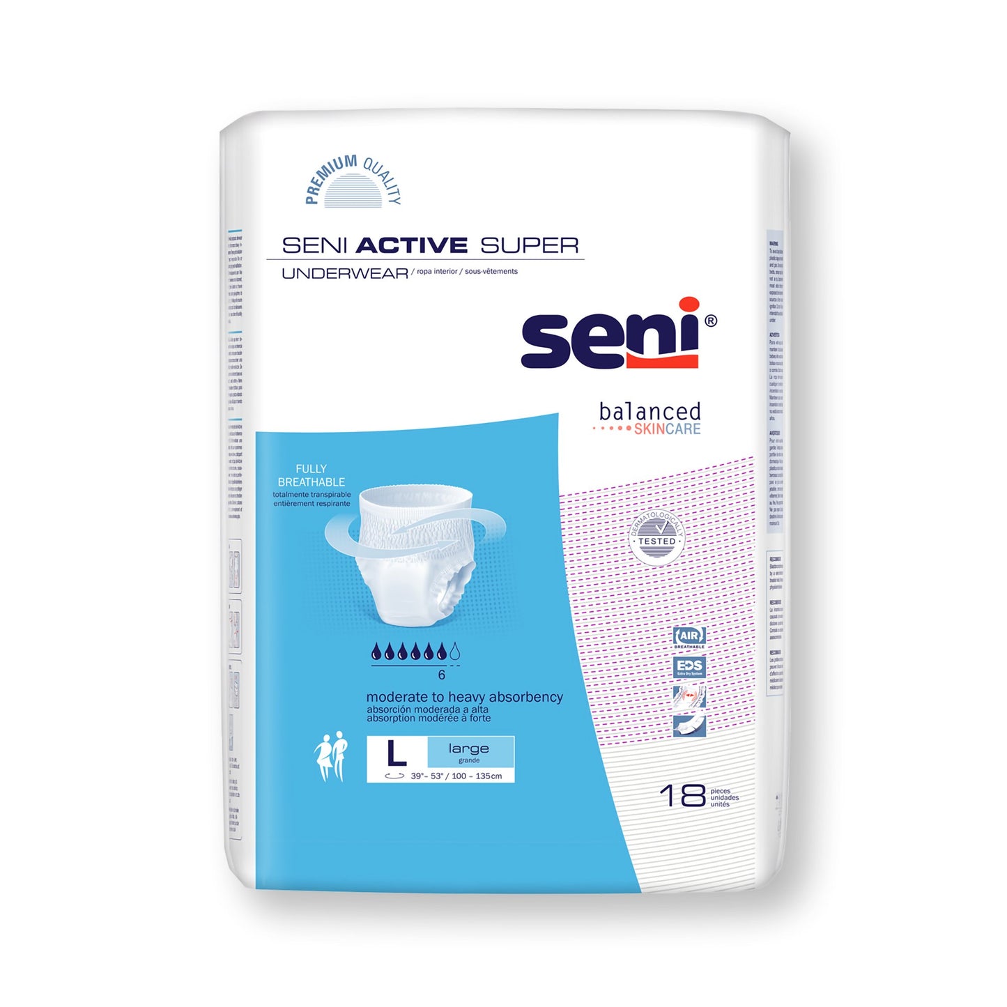 Seni® Active Super Unisex Adult Absorbent Underwear Pull On with Tear Away Seams Large Disposable Moderate Absorbency (1163848_PK)