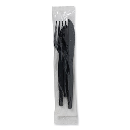 Dixie® Individually Wrapped Heavyweight Cutlery Set, Fork/Knife/Napkin/Spoon, Plastic, Black, 250/Carton (DXECH56NC7)