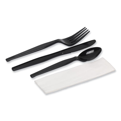 Dixie® Individually Wrapped Heavyweight Cutlery Set, Fork/Knife/Napkin/Spoon, Plastic, Black, 250/Carton (DXECH56NC7)
