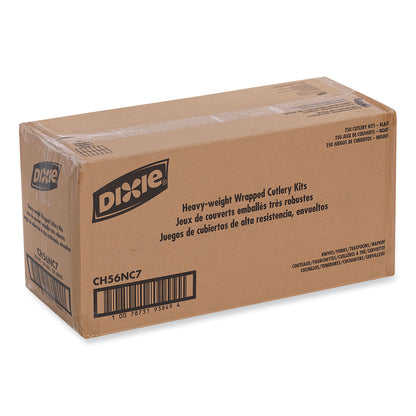 Dixie® Individually Wrapped Heavyweight Cutlery Set, Fork/Knife/Napkin/Spoon, Plastic, Black, 250/Carton (DXECH56NC7)